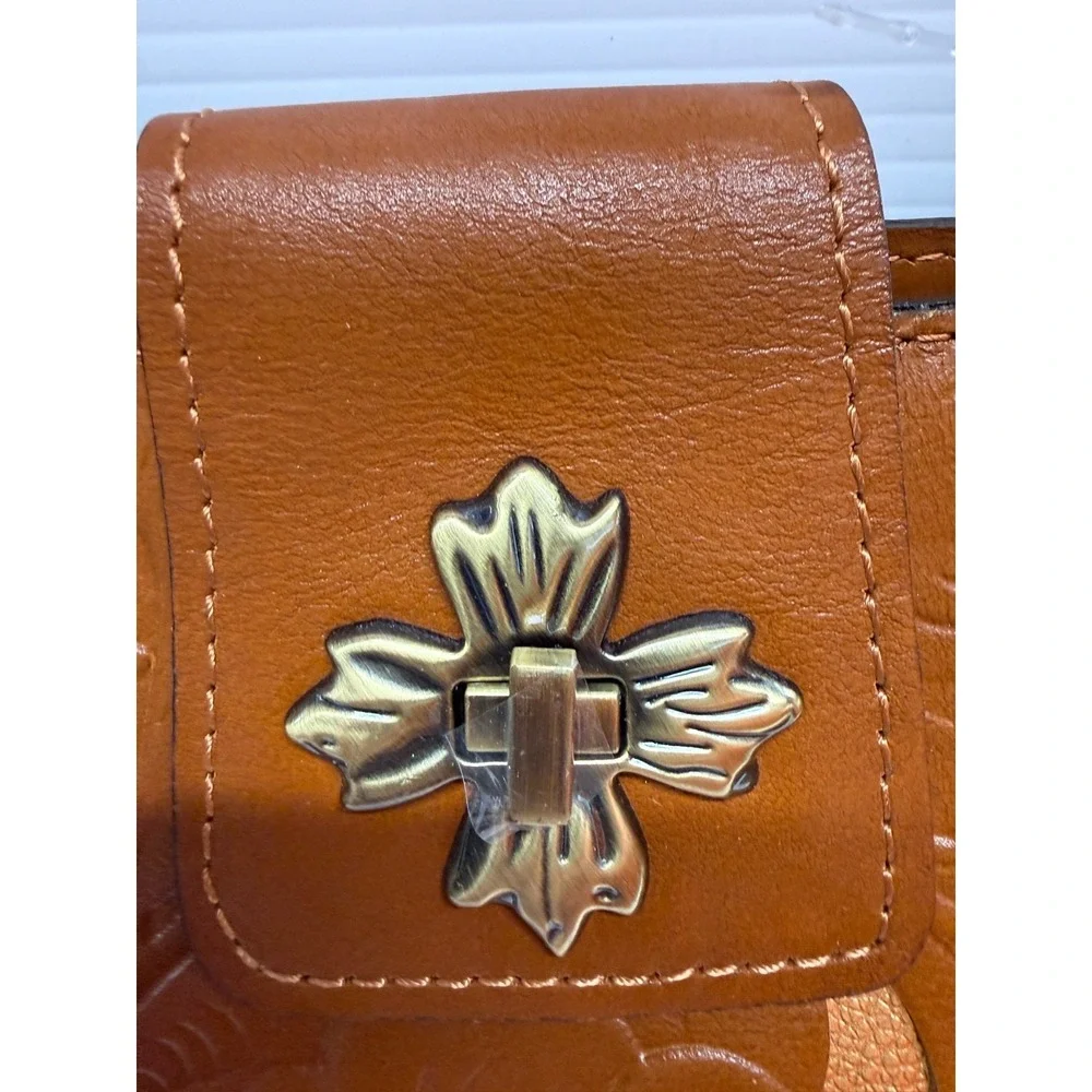 Patricia Nash Rosina‎ Tooled Metallic GOLD LEATHER  Satchel PURSE Tan NWT